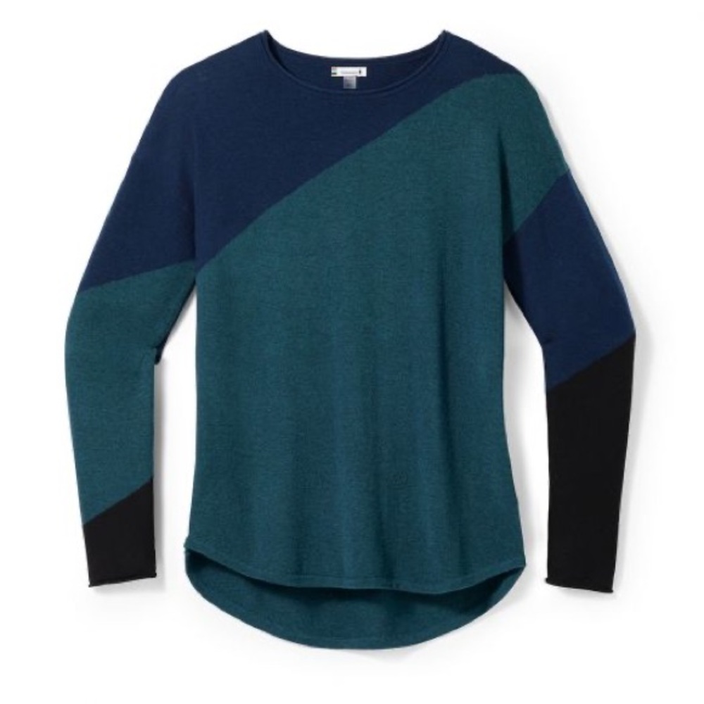 Smartwool Women's Blue Shadow Pine Colorblock Merino Wool Sweater - Small